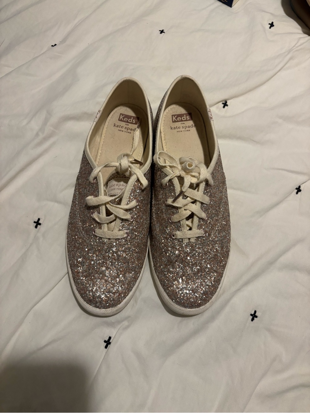 kate spade Women’s Glitter Lace-Up Sneakers in Rose Gold